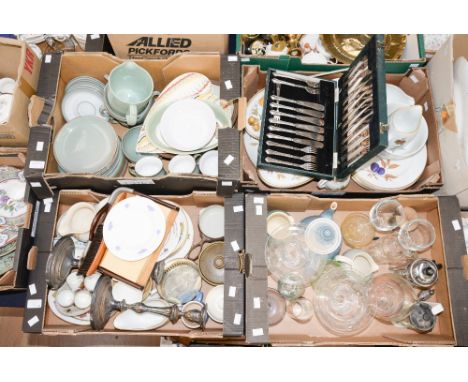 Four boxes of assorted ceramics and glass including Royal Worcester Evesham pattern oven to table wares, a pair of old Sheffi