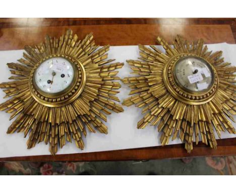 A pair of gesso starburst framed clock and barometer (2) 