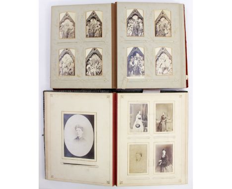Two Victorian photograph albums, including a range of portrait photos, one album edged in red velvet (2)
