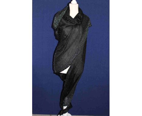 A very large 1920s/30s evening stole, embellished with midnight blue and lighter blue, stardust, miniature, diamante beads (1