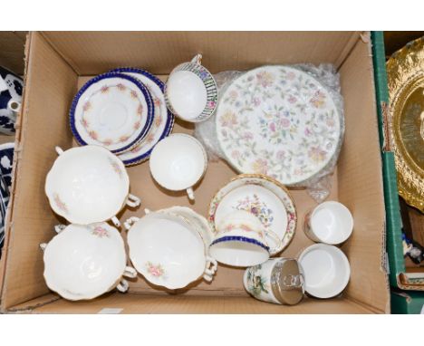 A box of assorted ceramics, including Royal Albert, Royal Worcester, Wedgwood, Minton, etc, including part sets (one box) 