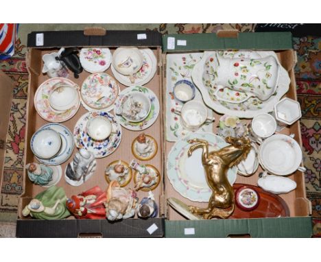 19th Century blue and white tea bowls and saucers; 19th Century teacups and saucers; Old Foley Strawberry pattern; Royal Crow