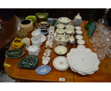 Two small Bretby pottery bowls; together with a quantity of Myott &amp; Son teaware; crested china items; a Wedgwood jasperwa
