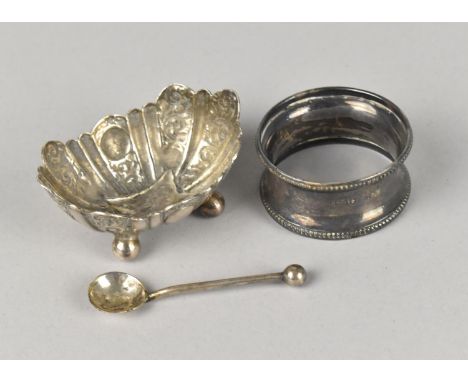 A Silver Napkin Ring by Henry Williamson Ltd, Birmingham Hallmark, Together with a White Metal Salt Cruet and Cruet Spoon