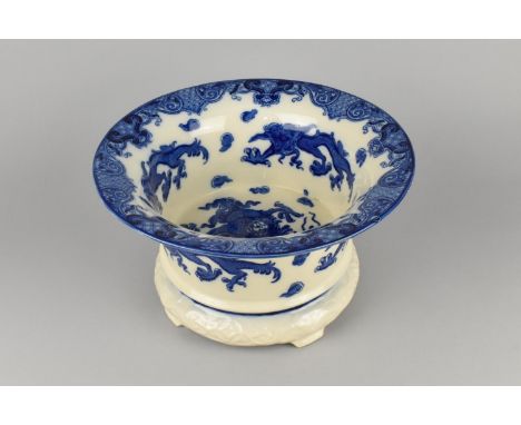 A Royal Doulton Blue and White 'Oyama' Flared Planter Bowl, 31cm Diameter and 18cm high