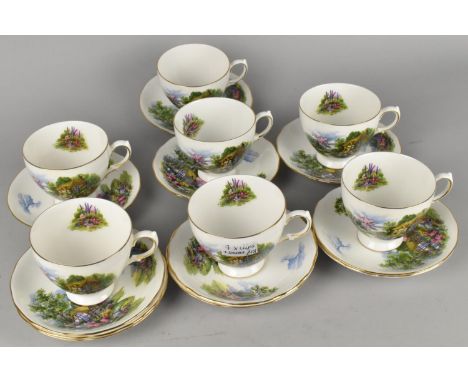 A Royal Vale Cottage Decorated Tea Set to Comprise Six Plus One Cups and Eleven Saucers