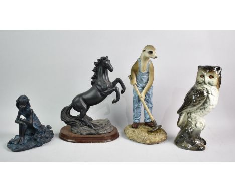 A Collection of Various Ornaments to comprise Meerkat, Ceramic Owl, Capocino, Rearing Horse