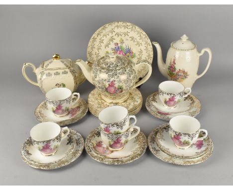 A Collection of Various Mid Century Crinoline Lady Decorated Teawares to Comprise Teapot, Cups, Saucers, Side Plates etc
