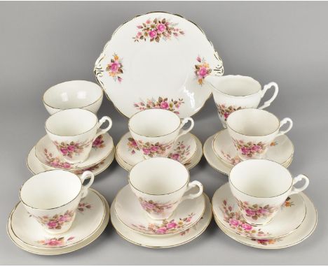 A Royal Stuart Floral Decorated Tea Set for Six to Comprise Cups, Saucers, Side Plates, Cake Plate, Sugar Bowl and Jug