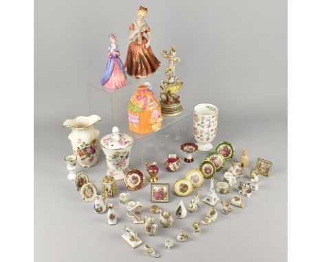 A Collection of Various Miniatures to Include Limoges etc Together with Ceramic Ladies, Minton Haddon Hall Beaker etc