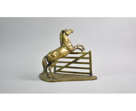 A Cast Brass Study of Horse Clearing Gate, 21.5cms High