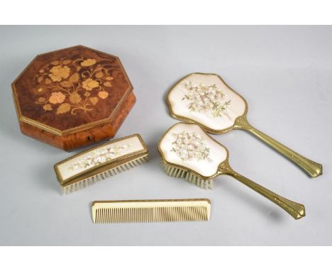 A Mid Century Four Piece Dressing Table Set to comprise Mirror, Comb, Brush and Clothes Brush, Together with an Italian Jewel