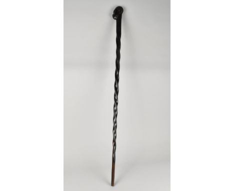 A Mid Century African Ebonized Walking Stick with Carved Bust Handle and Twisted Shaft, 94cms Long