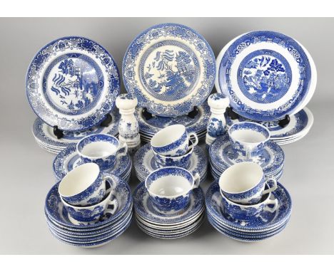 A Collection of Blue and White Willow Pattern to Comprise Plates, Bowls, Saucers, Cups etc
