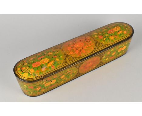 A 20th Century Indian Kashmiri Lacquered Floral Decoration Pen Box/Trinket Tray, 37cms Long