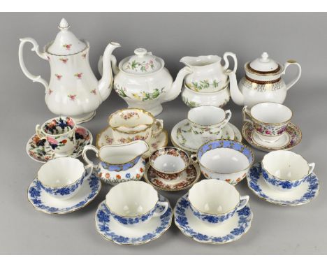 A Collection of Various Tea and Coffee Wares to Comprise Rose Pattern Coffee Pot, Minton Meadow Three Piece Service, Moustach