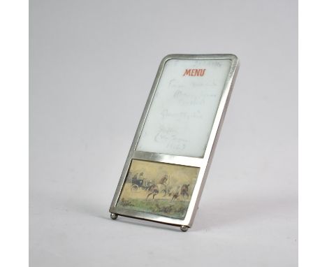 An Early 20th Century Silver Plated Easel Back Table Menu Card, the Top Menu Section Surmounting Bottom Hand Coloured Lithogr