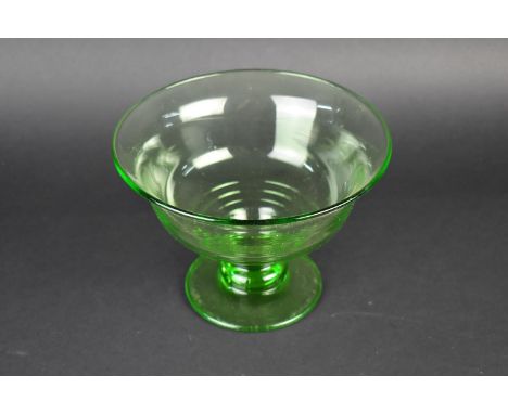 A Green Glass 'Stratford Ring' Pattern Pedestal Bowl, 14cm high