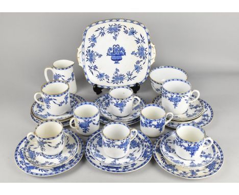 A Collection of Royal Stafford 'Blue Delft' Pattern Teawares to Comprise Cups, Saucers, Side Plates, Cake Plate, Milk Jug and