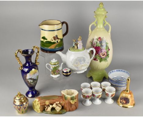 A Collection of Various Ceramics to Comprise Tall Continental Twin Handled Lidded Vase, Cobalt Blue Ground Vase, Hornsea Plan
