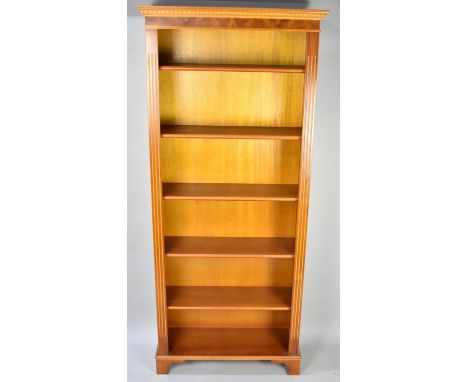 A Modern Yew Wood Five Shelf Open Bookcase with Dentil Cornice, 79cms Wide