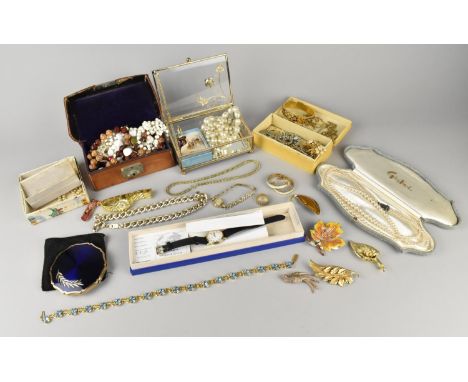 A Collection of Various Costume Jewellery to include Tissot Wrist Watch, Faux Pearls, Necklaces, Bracelet, Stratton Compact E