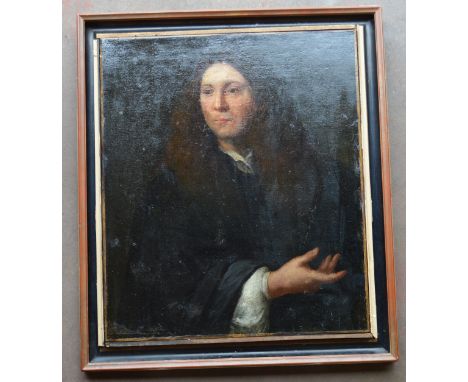 A 19th century oil on canvas portrait. No signature. Believed to be French in origin. 75cm x 63cm. With frame but detached.