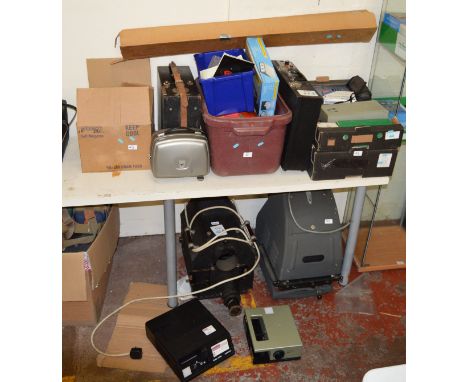 A large mixed lot including mostly projectors and related equipment. Includes a large Ross Magic Lantern and an ITN Vu-lytes 