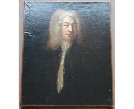 A large oil on canvas portrait depicting J. S. Bach. Unsigned. 65cm x 78cm