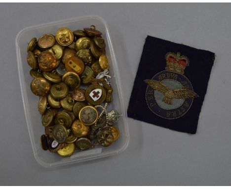 A mixed lot of militaria including an RAF Blazer badge, cap badges, enamel badges and buttons etc (Approx 60)