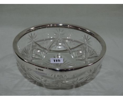 A Circular Cut Glass Fruit Bowl With Silver Band, Sheffield 1917