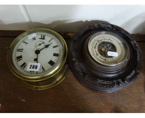 A Brass Encased Ships Wall Clock Together With Two Edwardian Wall Barometers