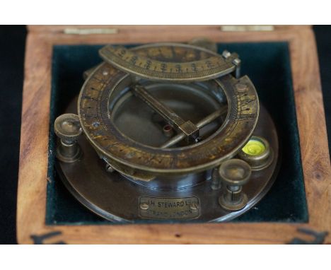 Boxed brass sundial compass JH Steward London