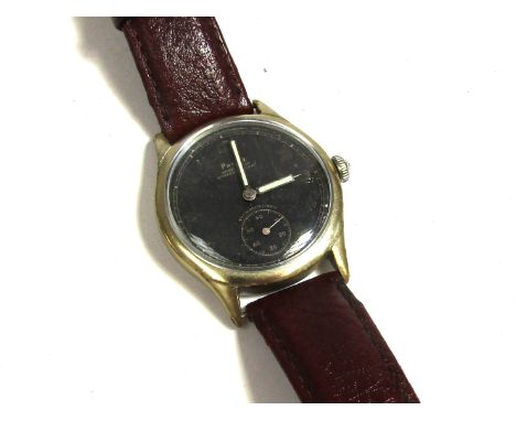 A WWII German Army Phenix military issue wristwatch, circa 1940, black face with sweep second subsidiary dial, the rear stamp