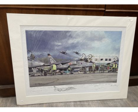 A limited edition print after Michael Rondot "Coltishall: The End of the Line", depicting Jaguars, multiple signatures with s