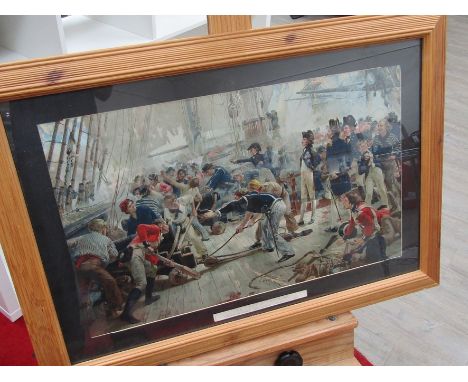 A Victorian print "The Hero of Trafalgar" depicting Nelson amongst the troops, framed and glazed