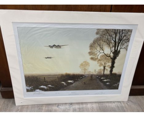 A limited edition print after Gerald Coulson "Country Life '43", MkIV Mosquitoes over East Anglia, multiple signatures, 136/4