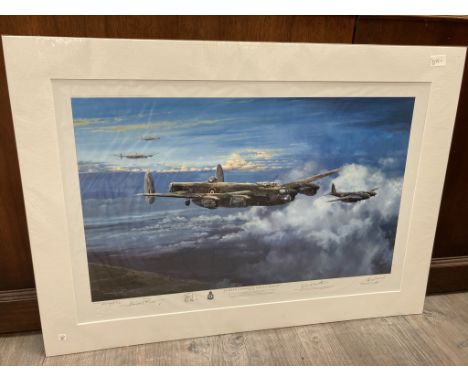 A limited edition print after Michael Rondot, "Bomber Command: Target: Berln", Lancasters and Mosquito, multiple signatures 6