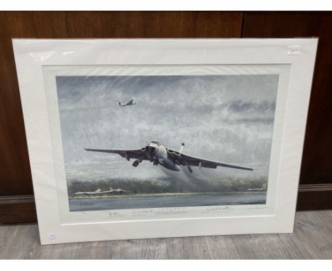 A limited edition print after Michael Rondot "Valiant", Vickers Valiant taking off, multiple signatures with sketch to margin