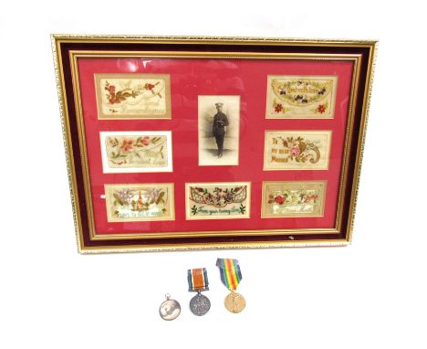 A WWI War medal and Victory medal to T315317 PTE. E.L. HORST MIDDLESEX REG. (German at birth), the lot includes a locket with