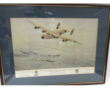 An Eric Day print, "B24 Consolidated Liberator Diamond Lil", signed by Grp. Capt. J.J. Whitfield RAF and Col. Ray Krottinger,