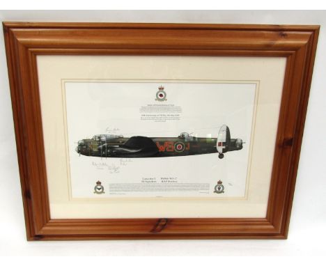 A Dougald Cameron limited edition print "Lancaster I IX Squadron", multiple signatures of crew, 72/100, framed and glazed    