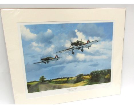 A limited edition print after Simon Smith "Return from Combat", Hurricanes of 85 Squadron 1940, 144/850, unframed     