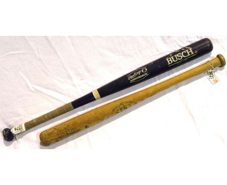 Rawlings Adirondack softball bat with canvas bound grip and a H &amp; B triple crown junior league baseball marked Johnny ben