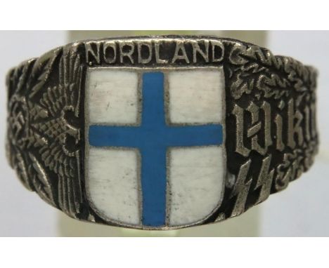 German SS enamelled signet ring, marked for the Norwegian Wiking regiment. P&amp;P Group 1 (£14+VAT for the first lot and £1+