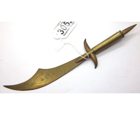 WWI trench art paper knife, made from a German Bullet with a British button and brass from a shell casing. P&amp;P Group 1 (£