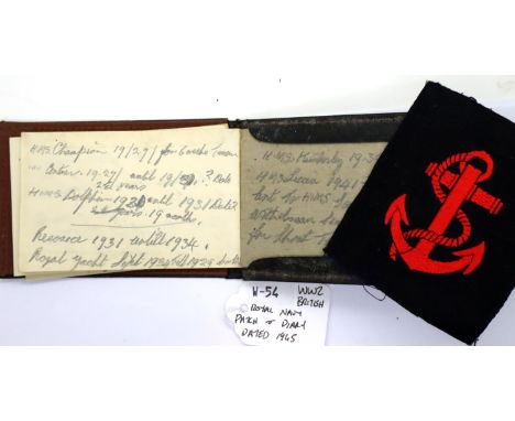 WWII Royal Navy diary with some entries and insignia. P&amp;P Group 1 (£14+VAT for the first lot and £1+VAT for subsequent lo