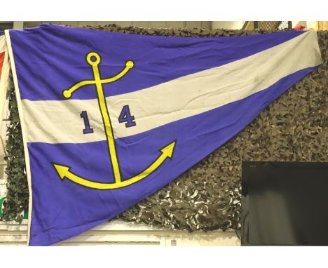 German flagship pennant, large scale in blue and white, printed with fouled anchor and numbered 14, L: 220 cm. P&amp;P Group 