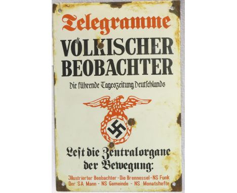 WWII German enamel sign advertising an SA newspaper. P&amp;P Group 2 (£18+VAT for the first lot and £3+VAT for subsequent lot