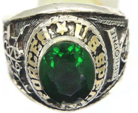 Vietnam War period white metal Special Forces ring, size V (US Size 11). P&amp;P Group 1 (£14+VAT for the first lot and £1+VA